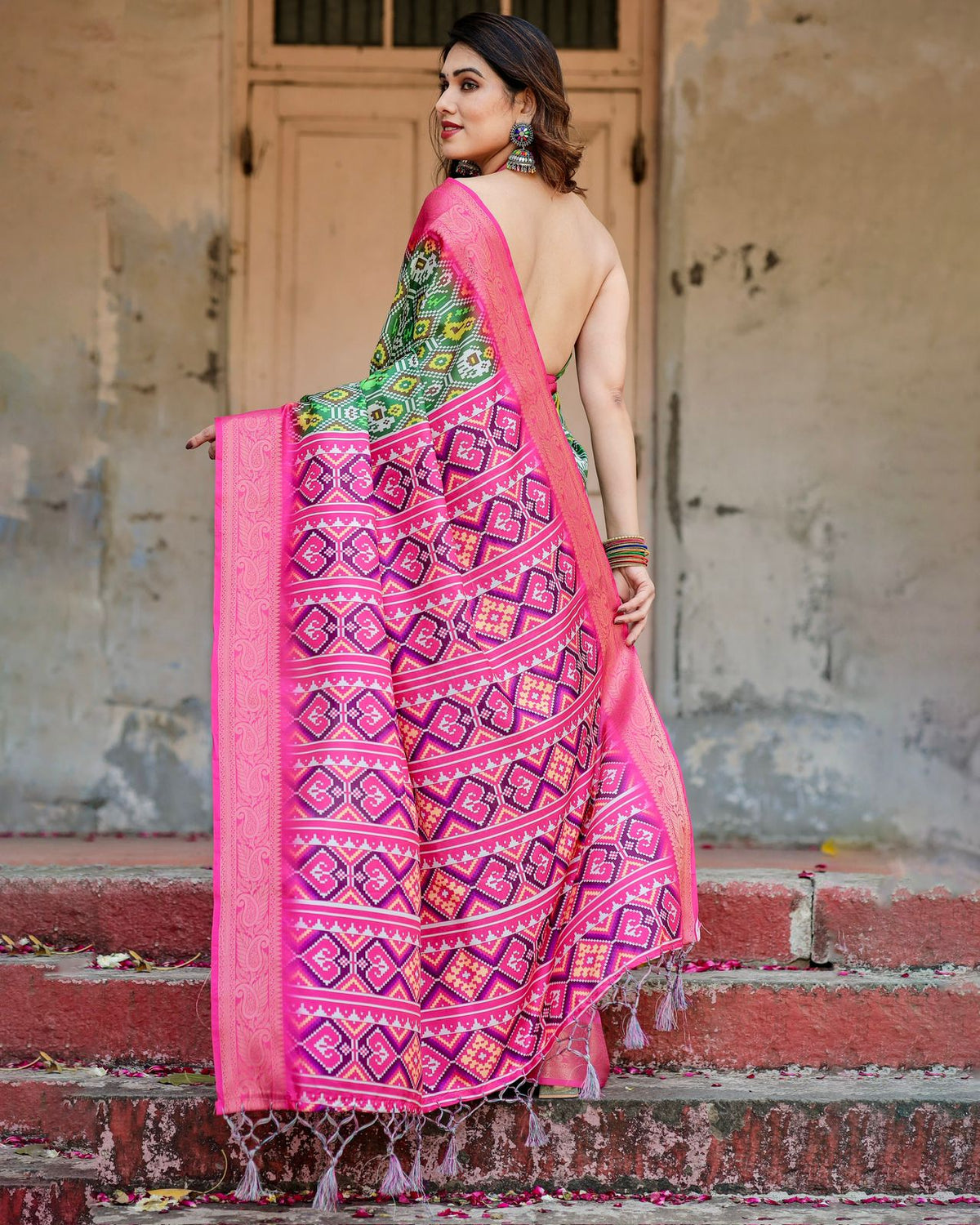 Designer Green Pink Wedding Wear Silk Saree for Women
