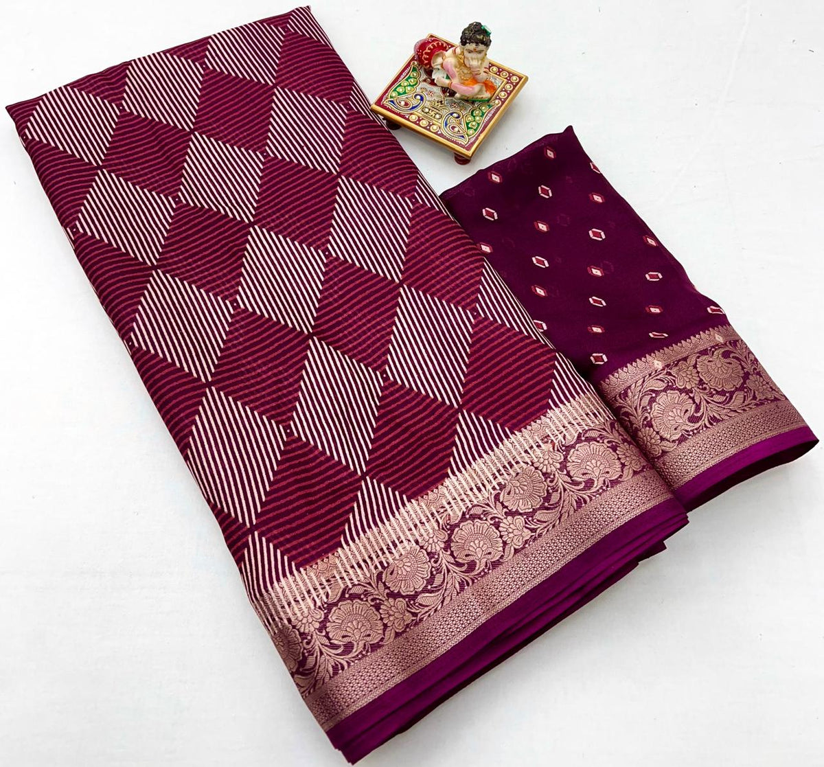 Designer Maroon Calcutta Moss Georgette Saree With Print for Women