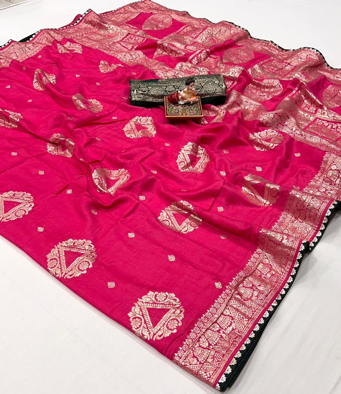 Designer Rani Pink Maslin Silk Zari Woven Saree for Women