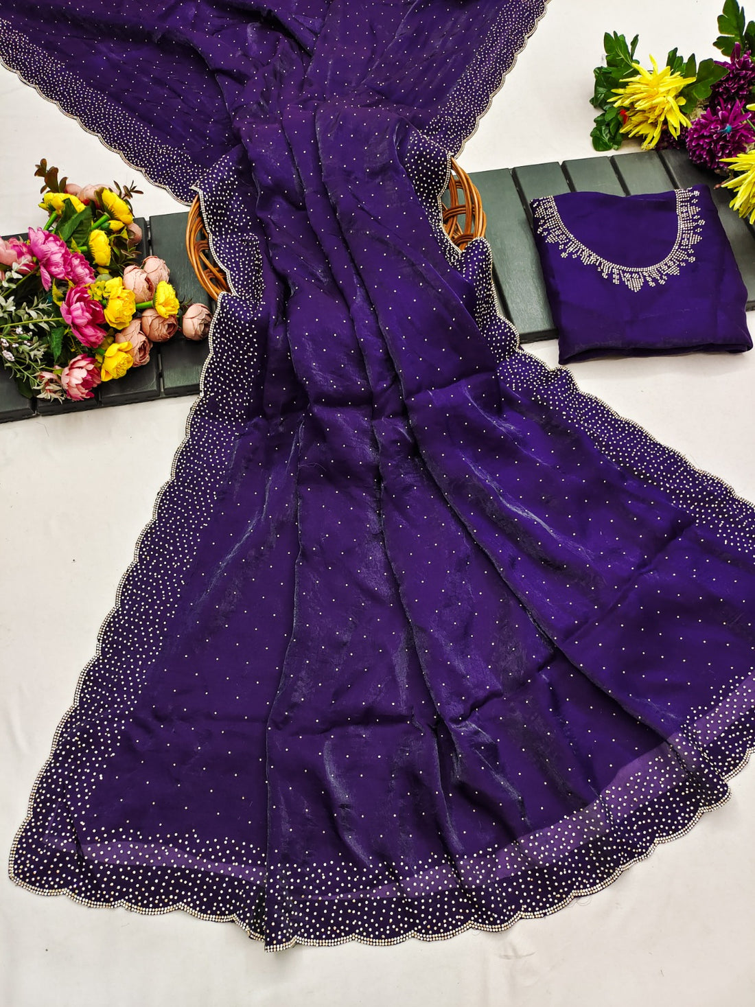 Designer Deep Purple Silk Saree with Elegant Diamond Touch for Women