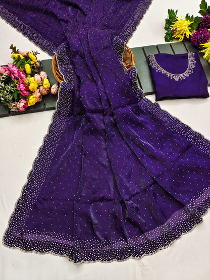 Designer Deep Purple Silk Saree with Elegant Diamond Touch for Women