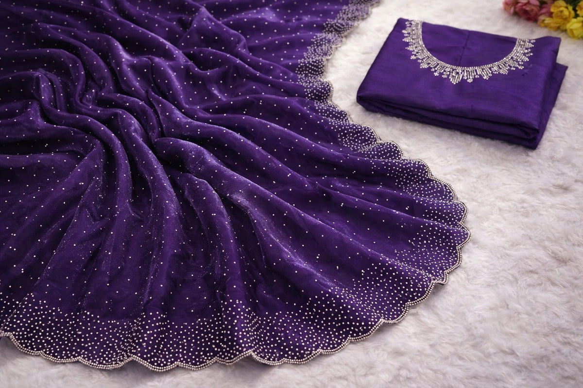 Designer Deep Purple Silk Saree with Elegant Diamond Touch for Women