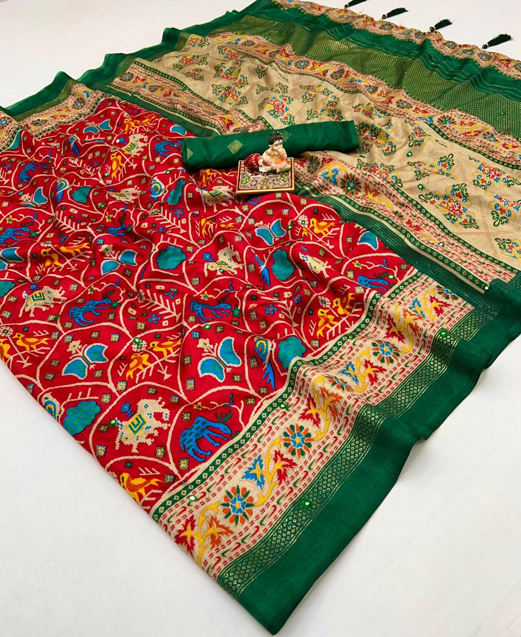 Designer Red Patola Print Pashmina Silk Festive Saree