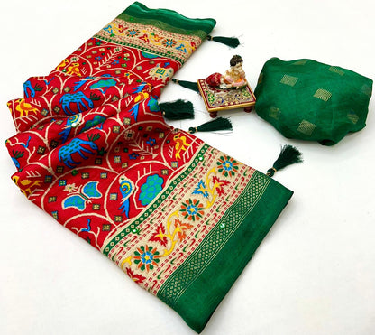 Designer Red Patola Print Pashmina Silk Festive Saree for Women