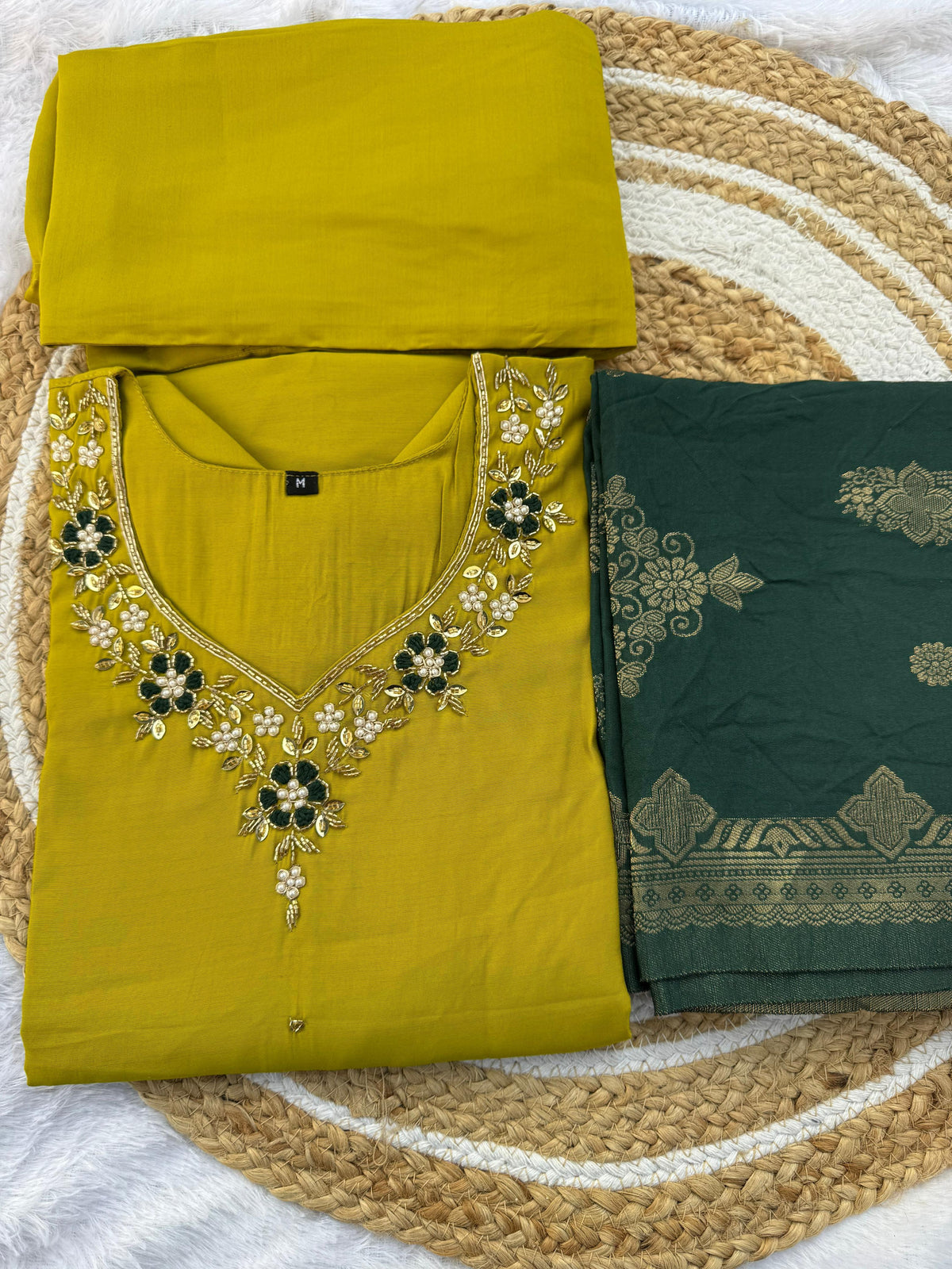 Designer Roman Silk Kurti Set with Jacquard Dupatta for Women