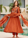 Designer Rust Anarkali Palazzo Dupatta Set