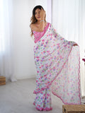 Designer Heavy Chinnon Saree with Kutchi Mirror Lace