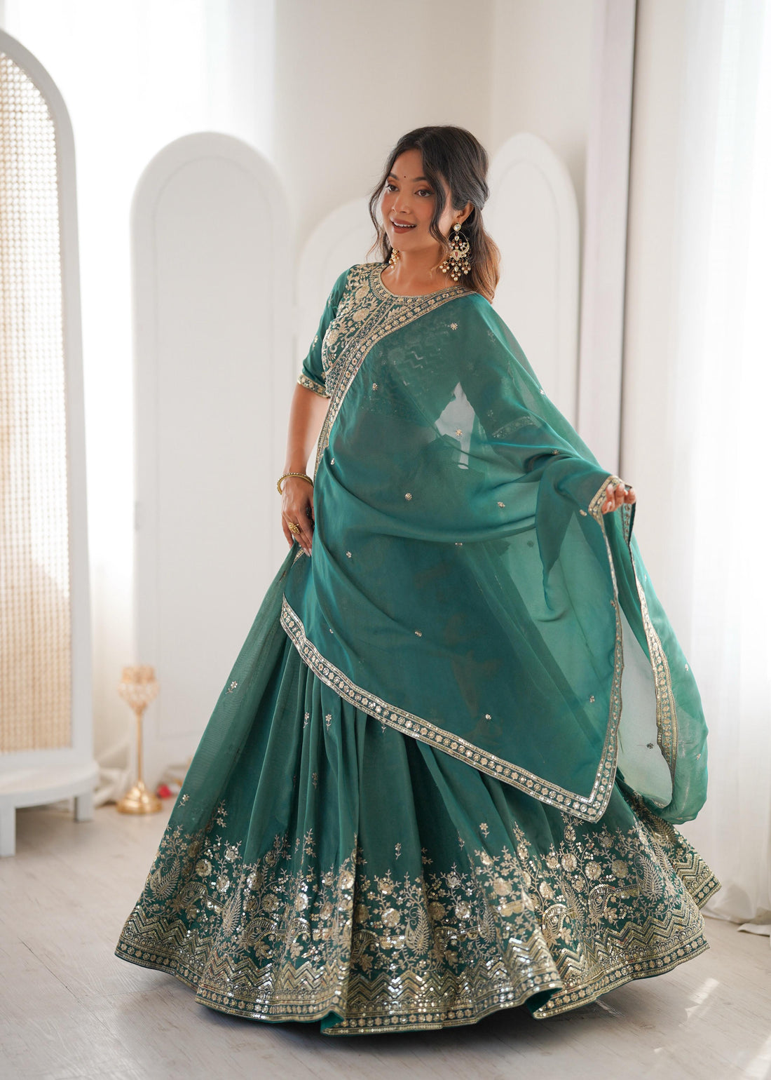 Designer Threadwork Silk Lehenga Choli Set with Dupatta for Women