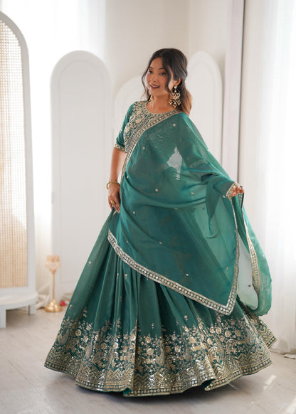 Designer Threadwork Silk Lehenga Choli Set with Dupatta for Women