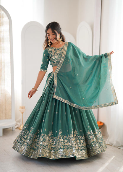 Designer Threadwork Silk Lehenga Choli Set with Dupatta for Women