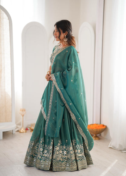 Designer Threadwork Silk Lehenga Choli Set with Dupatta for Women