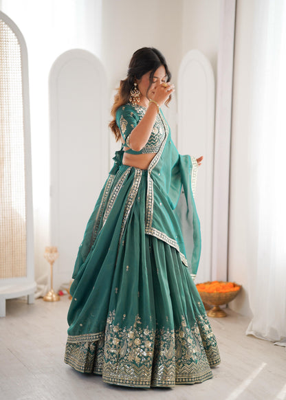 Designer Threadwork Silk Lehenga Choli Set with Dupatta for Women