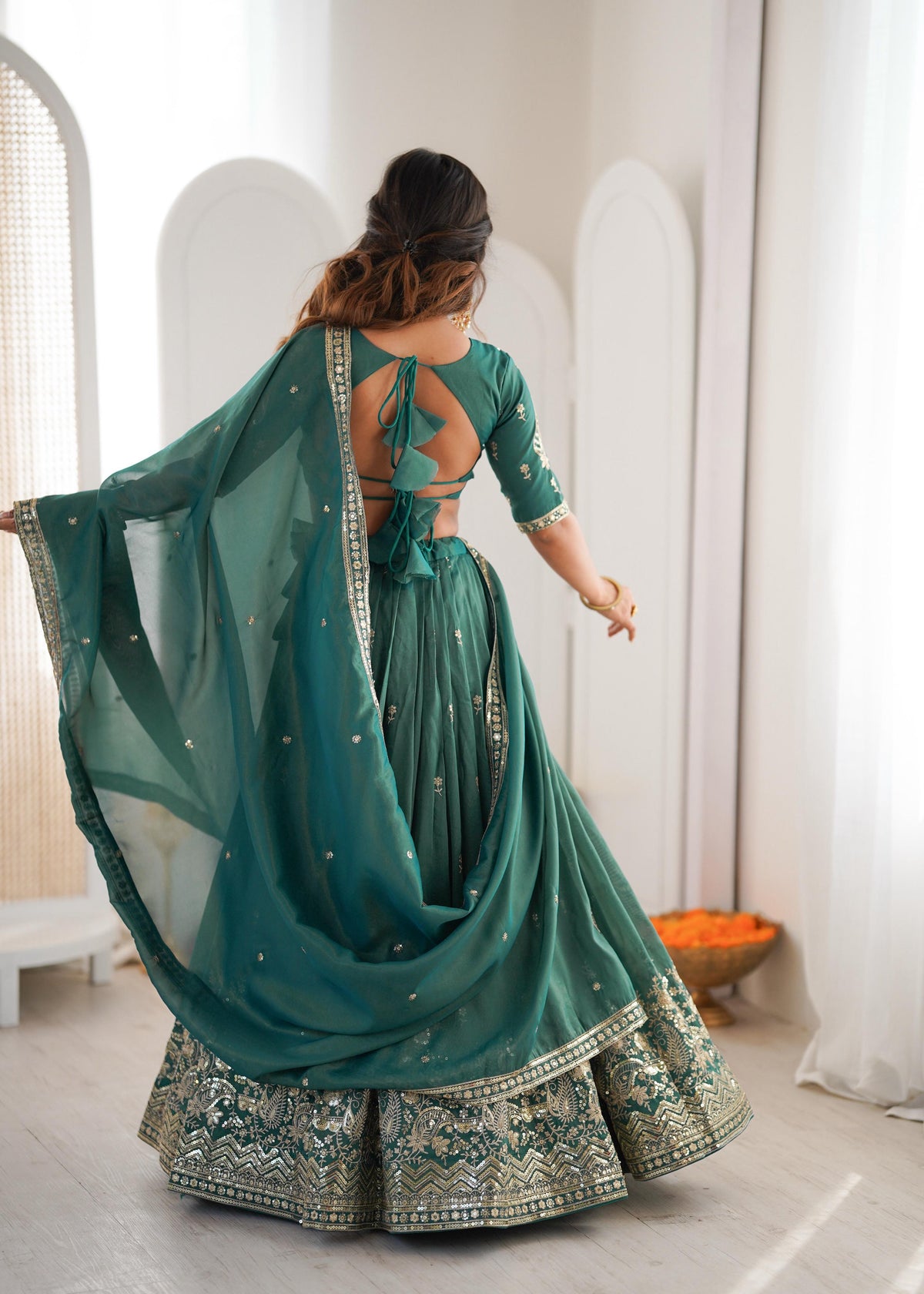 Designer Threadwork Silk Lehenga Choli Set with Dupatta for Women