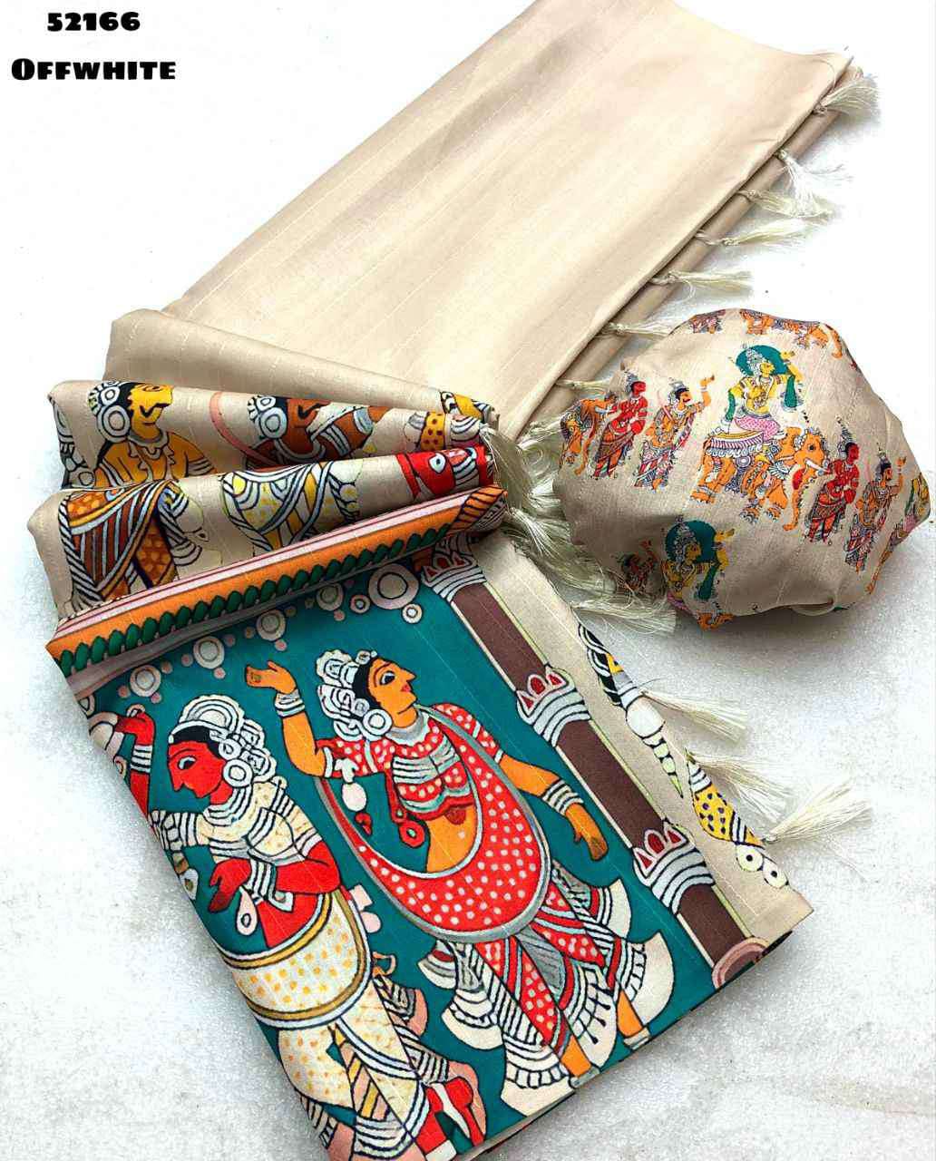 Designer Off White Tussar Silk Saree with Kalamkari Print