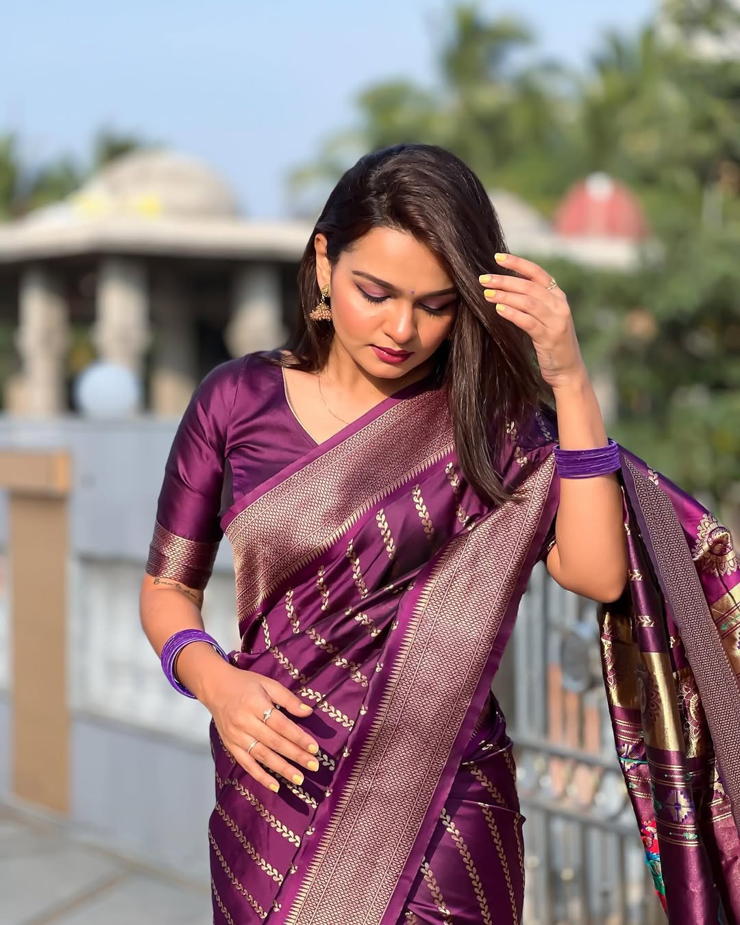 Designer Wine Banarasi Saree with Heritage Zari Work for Women