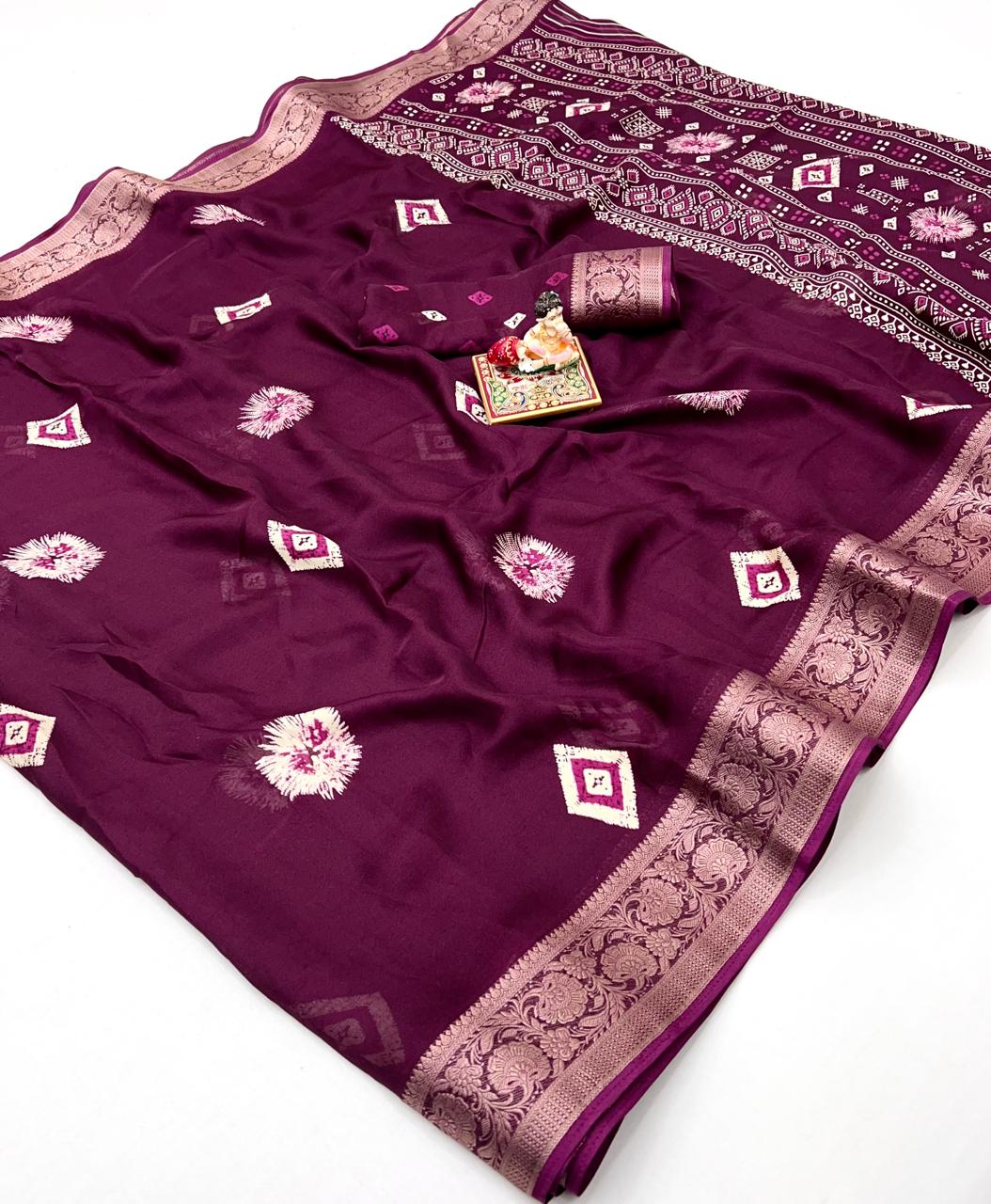 Designer Wine Moss Georgette Saree with Blouse Piece for Women