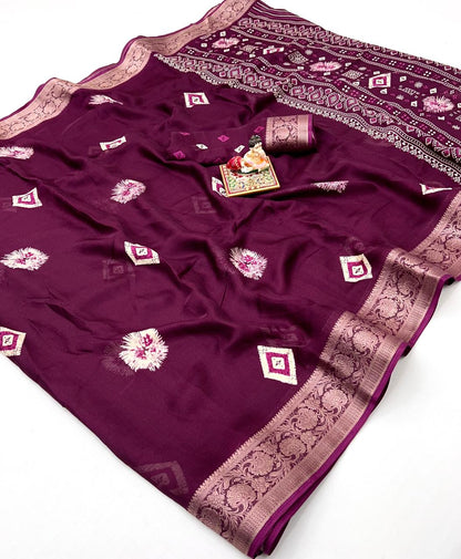 Designer Wine Moss Georgette Saree with Blouse Piece for Women