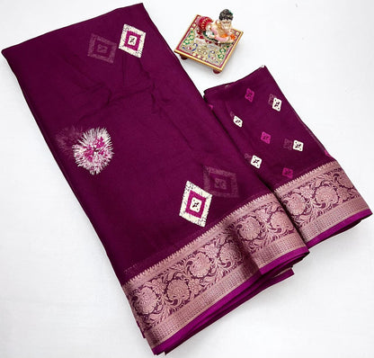 Designer Wine Moss Georgette Saree with Blouse Piece for Women