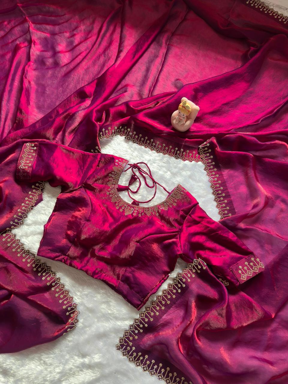 Designer Wine Silk Saree with Elegant Diamond Finish for Women