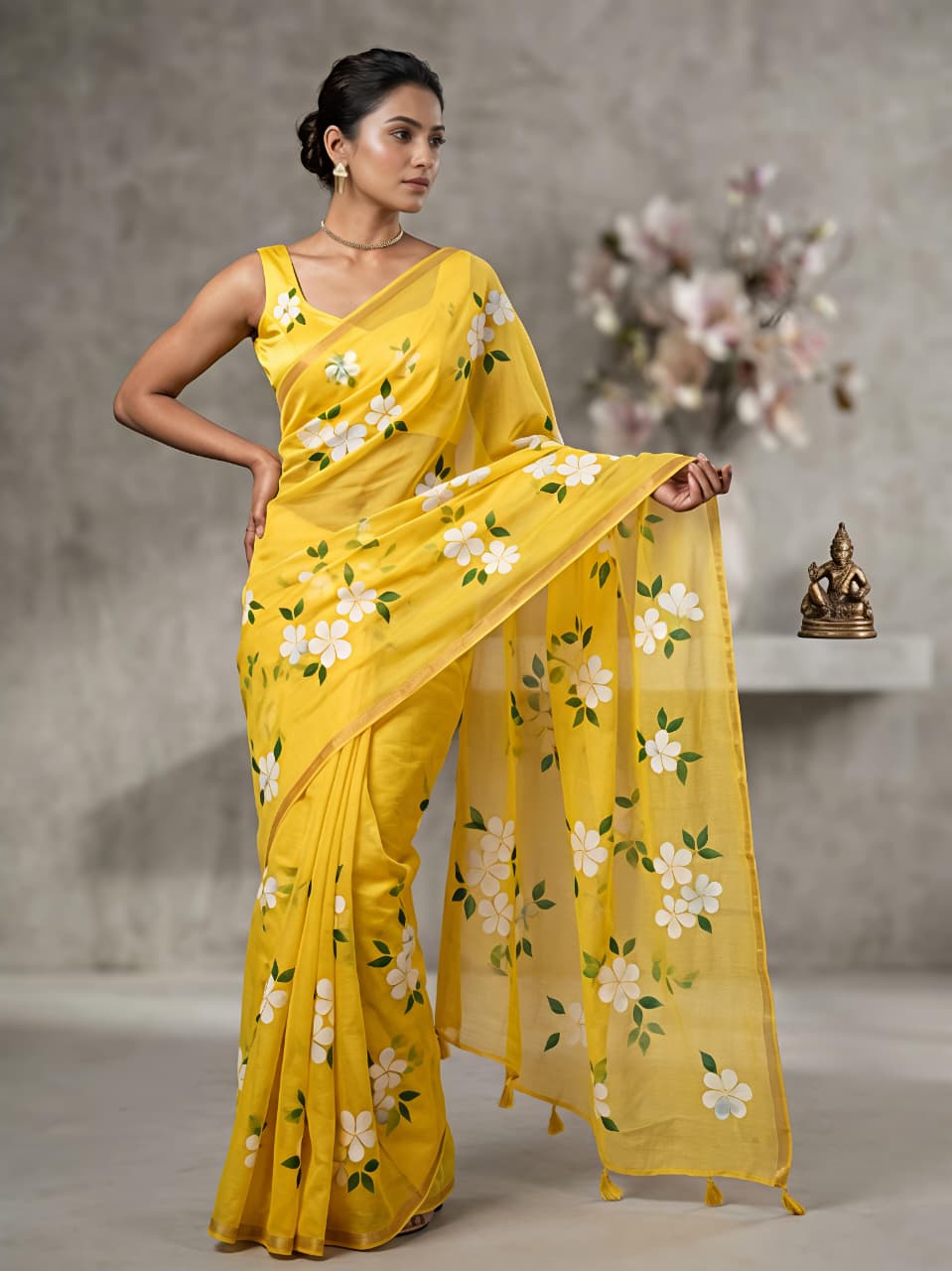 Designer Yellow Printed Saree with Blouse