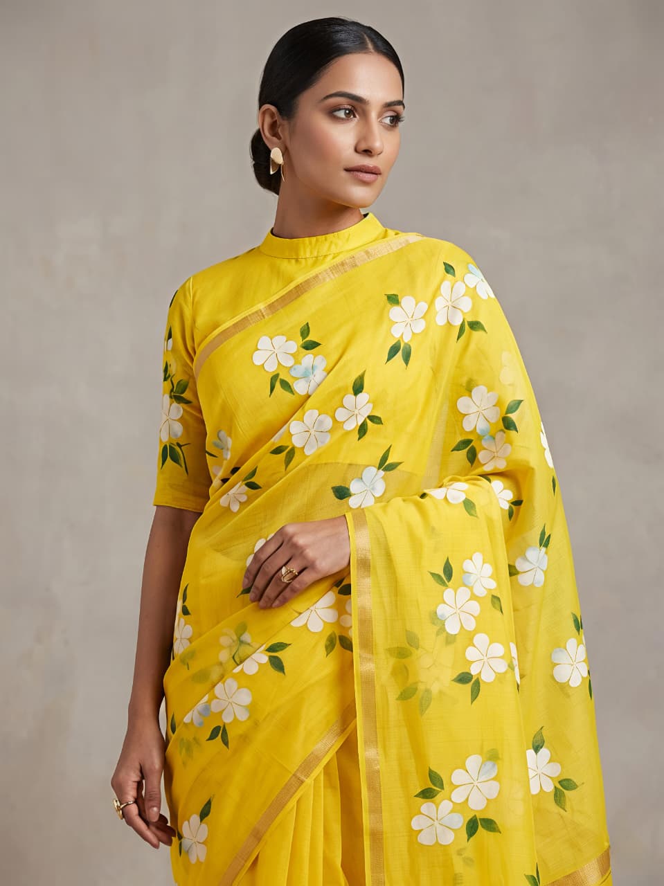 Designer Yellow Printed Saree with Blouse for Women