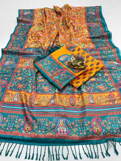 Digital Premium Pashmina Saree with Shawl &amp; Blouse for Women