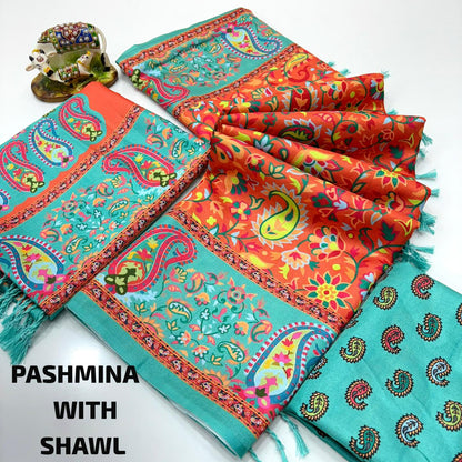 Digital Premium Pashmina Saree with Shawl &amp; Blouse for Women