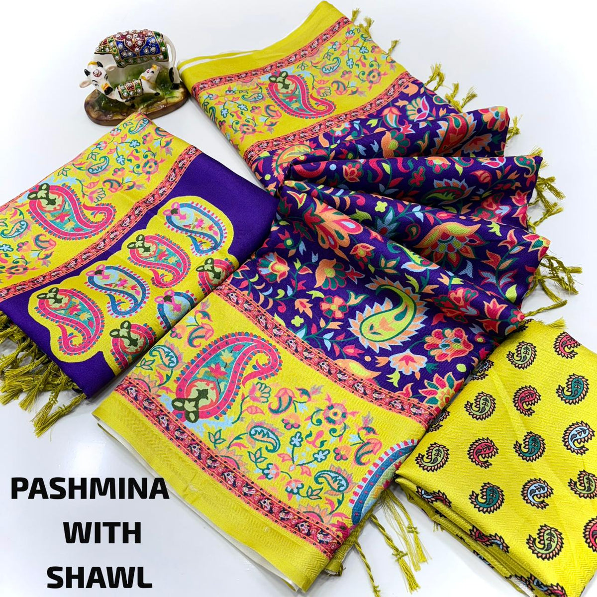 Digital Premium Pashmina Saree with Shawl &amp; Blouse 2 for Women