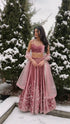 Dusty Pink Satin Embroidered Lehenga Set for Women