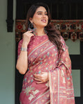 Dusty Rose Floral Handloom Saree with Heritage Pallu