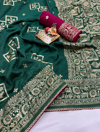 Elegant Bottle Green Maslin Silk Saree with Zari Pallu for Women