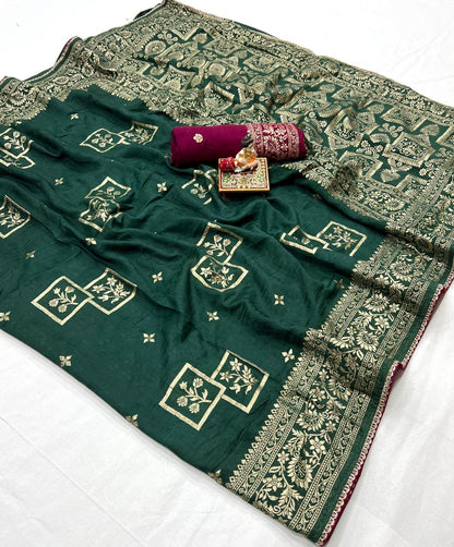 Elegant Bottle Green Maslin Silk Saree with Zari Pallu for Women