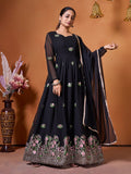 Elegant Black Ethnic Gown with Floral Embroidery