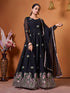 Elegant Black Ethnic Gown with Floral Embroidery for Women