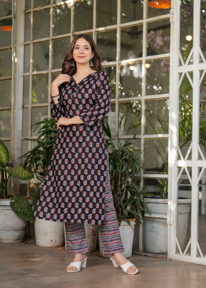 Elegant Black Printed Silk Blend Salwar Suit for Women