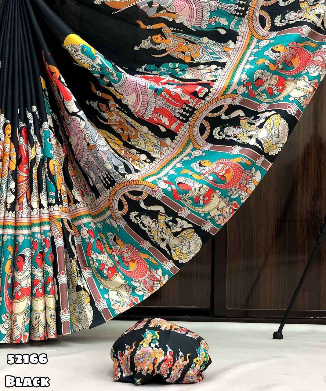 Elegant Black Kalamkari Silk Saree with Blouse for Women
