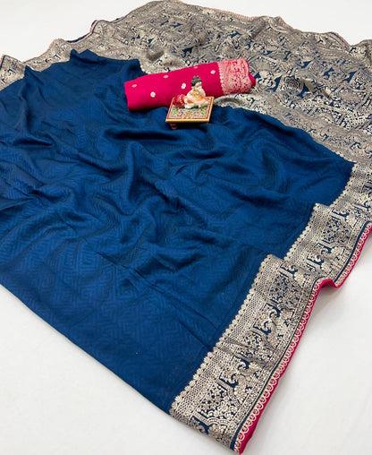 Elegant Navy Blue Maslin Silk Saree with Zari Pallu for Women