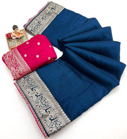 Elegant Navy Blue Maslin Silk Saree with Zari Pallu for Women