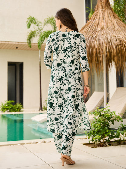 Elegant Green Floral Silk Kurta Pant Dupatta Set for Women