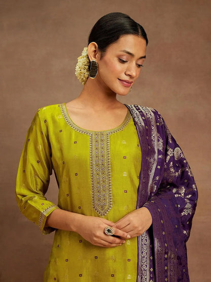 Elegant Green Kurta Pant Dupatta Set for Women