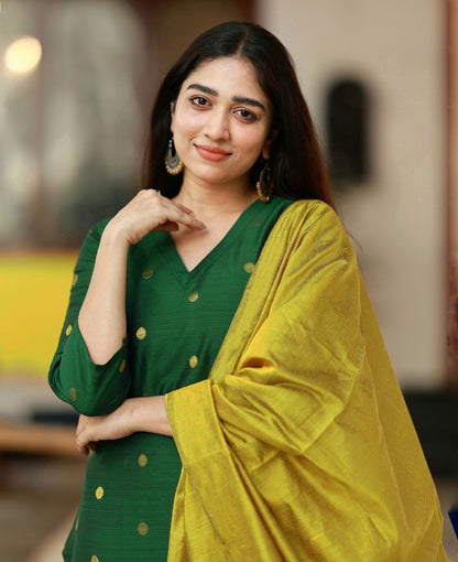 Elegant Green Art Silk Kurta Set with Dupatta for Women