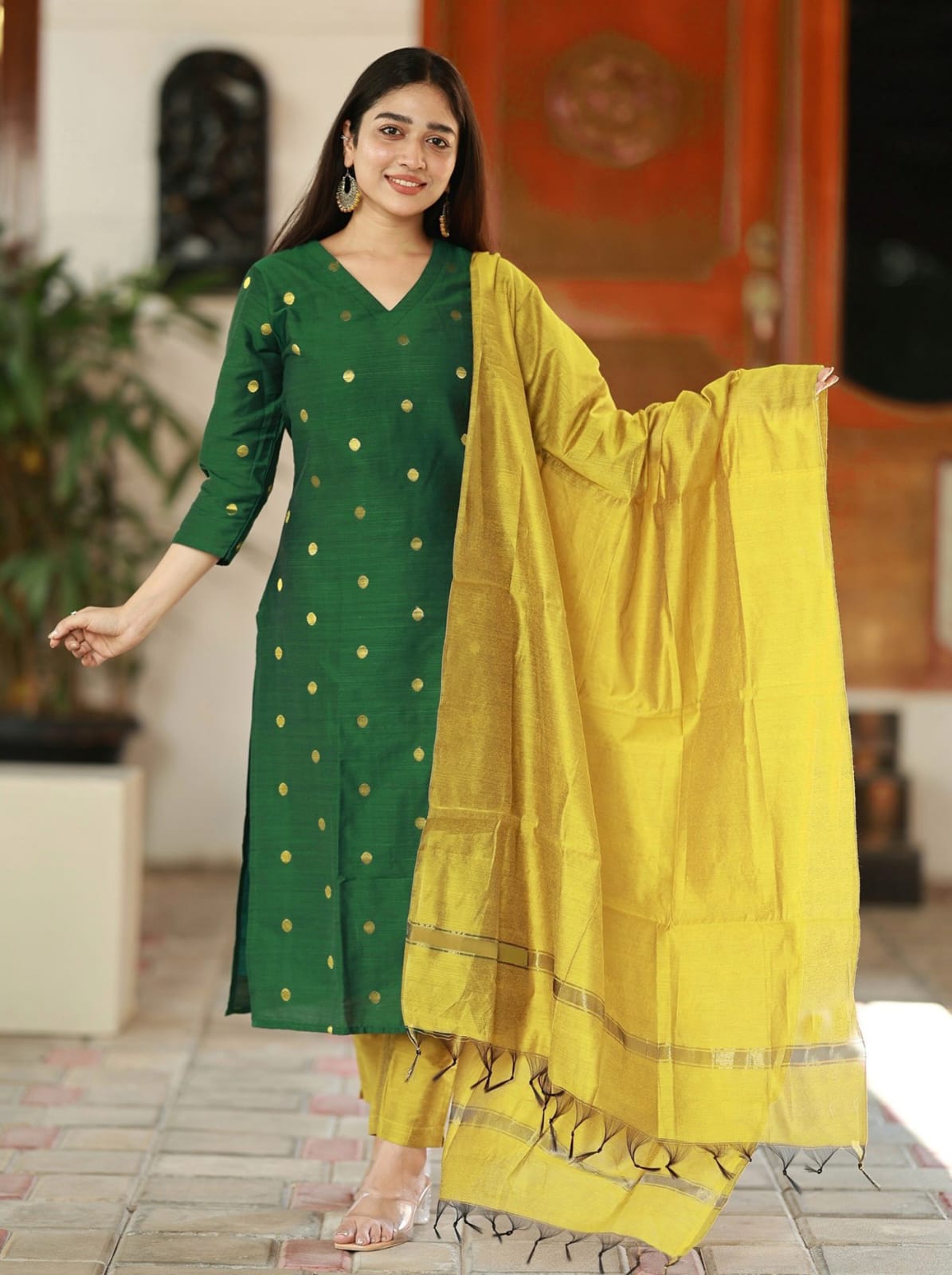 Elegant Green Art Silk Kurta Set with Dupatta for Women
