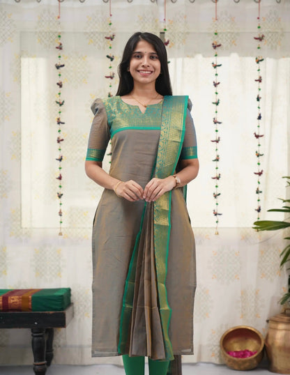 Elegant Grey Zari Weave Kurti with Dupatta Set for Women