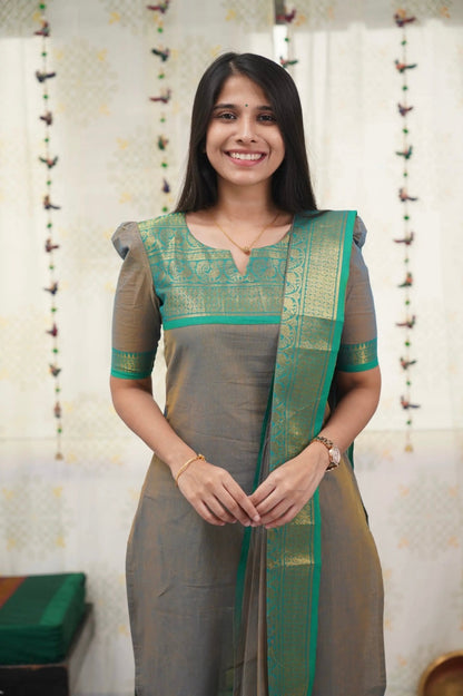 Elegant Grey Zari Weave Kurti with Dupatta Set for Women