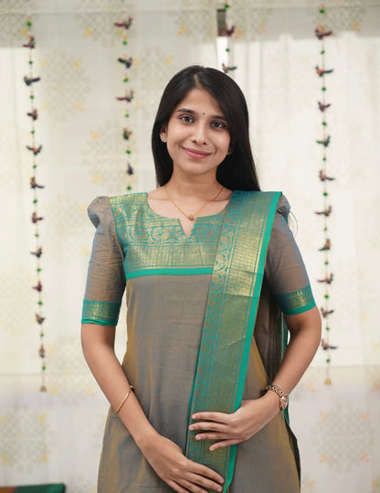 Elegant Grey Zari Weave Kurti with Dupatta Set for Women