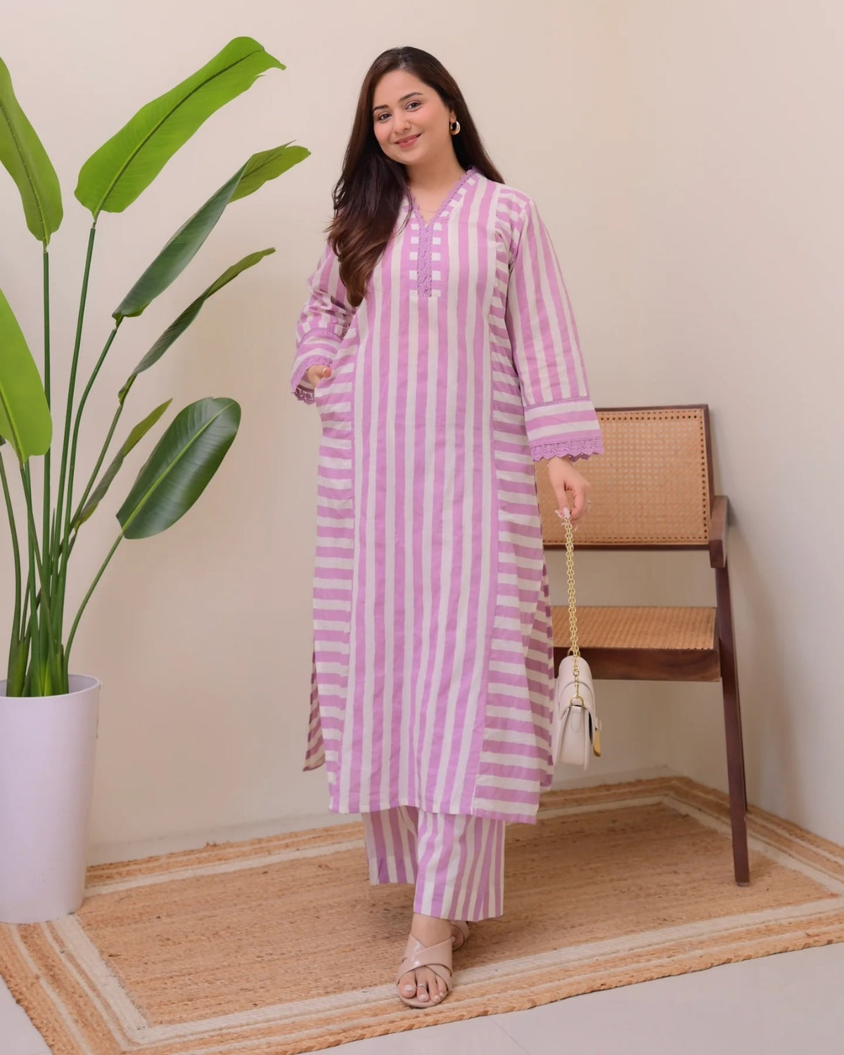 Elegant Lilac Straight Kurta with Palazzo Set for Women