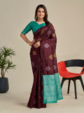 Elegant Maroon Soft Silk Saree with Green Jacquard Border