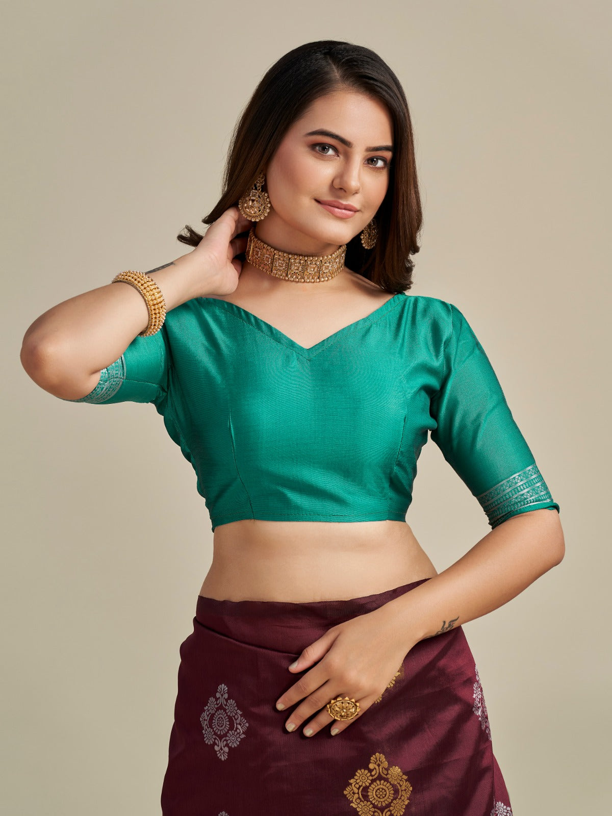 Elegant Maroon Soft Silk Saree with Green Jacquard Border for Women