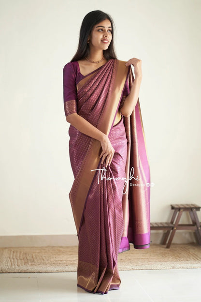 Elegant Mauve Banarasi Silk Saree with Regal Zari Detailing for Women