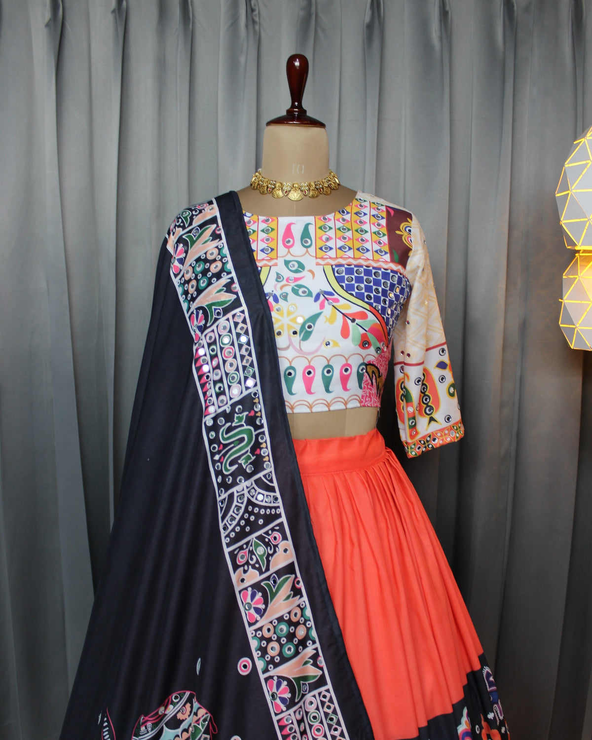 Elegant Mirror Work Navratri Lehenga Choli Set for Women